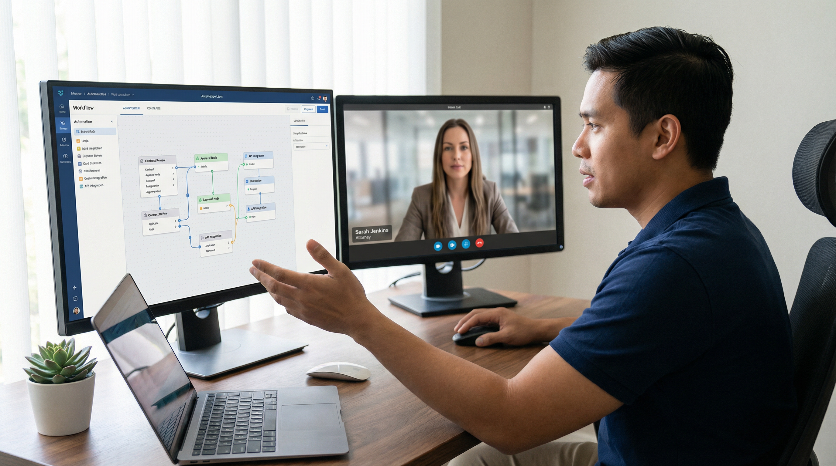 Filipino legal assistant collaborating with US attorney on workflow automation